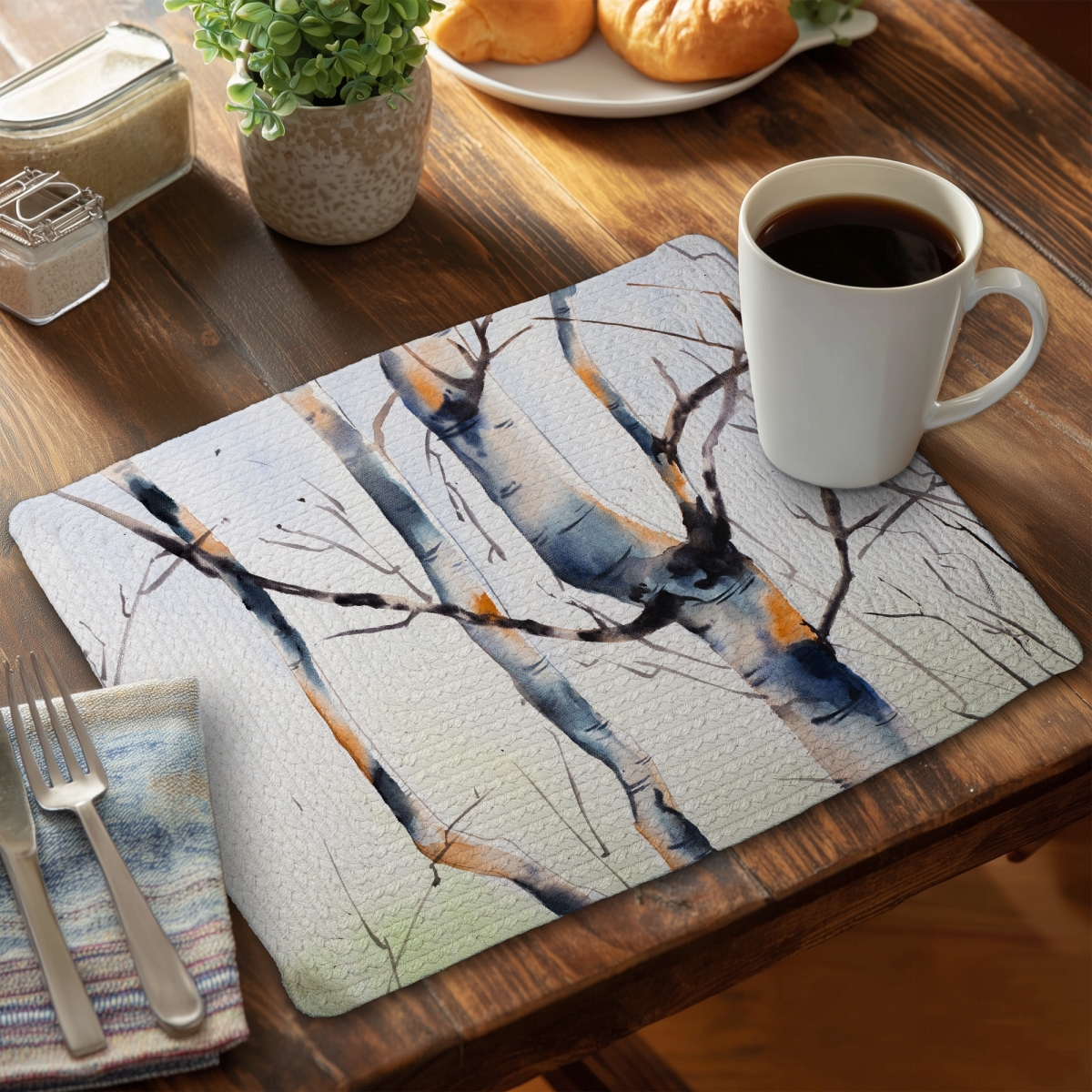 Picture of Begin Home Decor C4BP1418E0QY5Z 14 x 18 in. Three Small Birch Trees - Braided Polyester Placemat - Decor - Set of 4