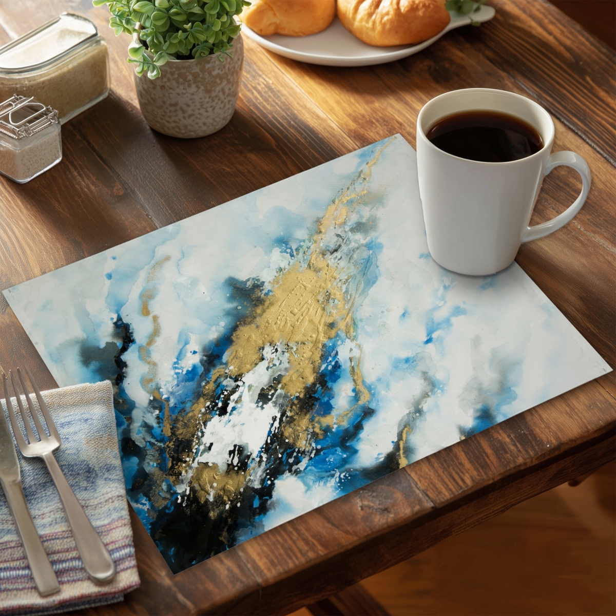 Picture of Begin Home Decor C4PP1418A35K9A 14 x 18 in. Blue & Gold Marble Polyester Placemat for Home Decor - Set of 4
