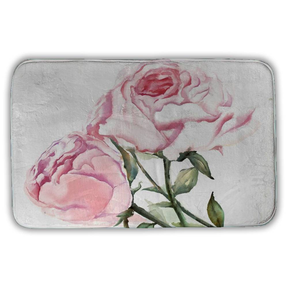 5930-3421-FL231 21 x 34 in. Watercolor Pink Roses Bath Mat - Romantic Home Decor