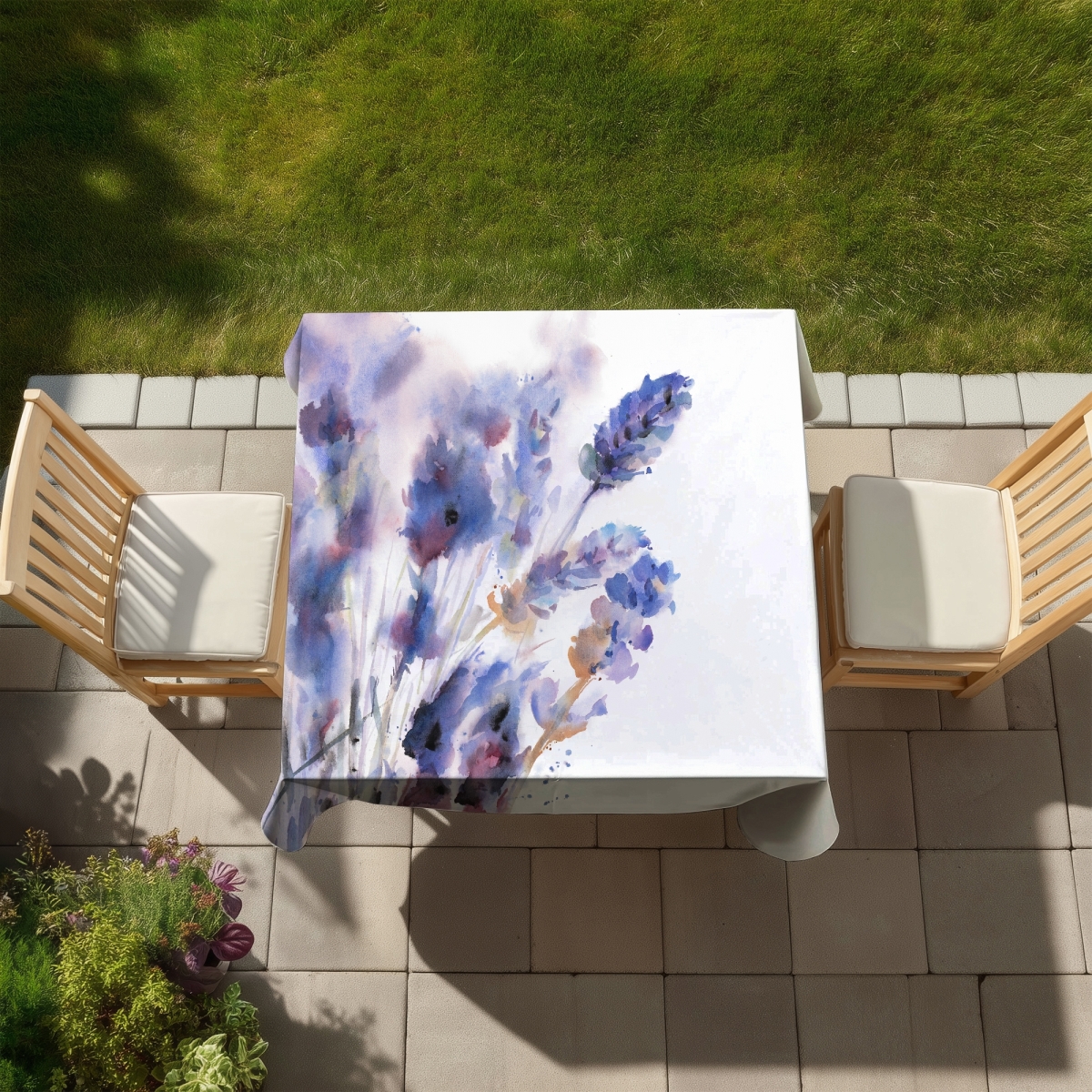 Picture of Begin Home Decor C1TC5858QS3SDB 58 x 58 in. Watercolor Lavender Flowers Tablecloth - Botanical Purple Decor