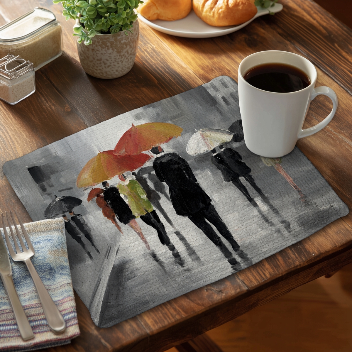 Picture of Begin Home Decor C4BP1418J0UOPV 14 x 18 in. Street Scene with Umbrellas - Braided Polyester Placemat - Decor - Set of 4