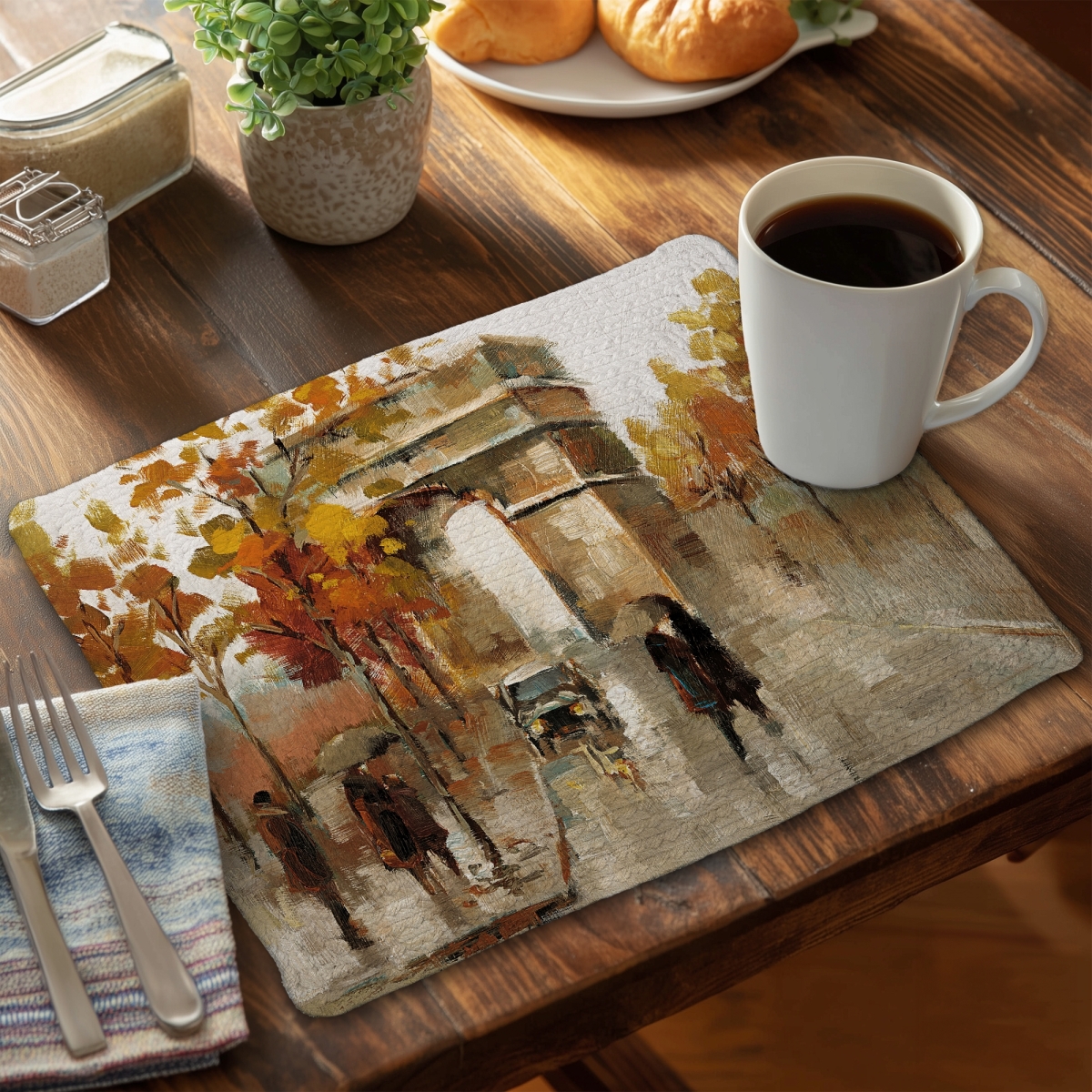 Picture of Begin Home Decor C4BP1418AUXX8X 14 x 18 in. Arc De Triomphe in Autumn - Braided Polyester Placemat - Home Decor - Set of 4