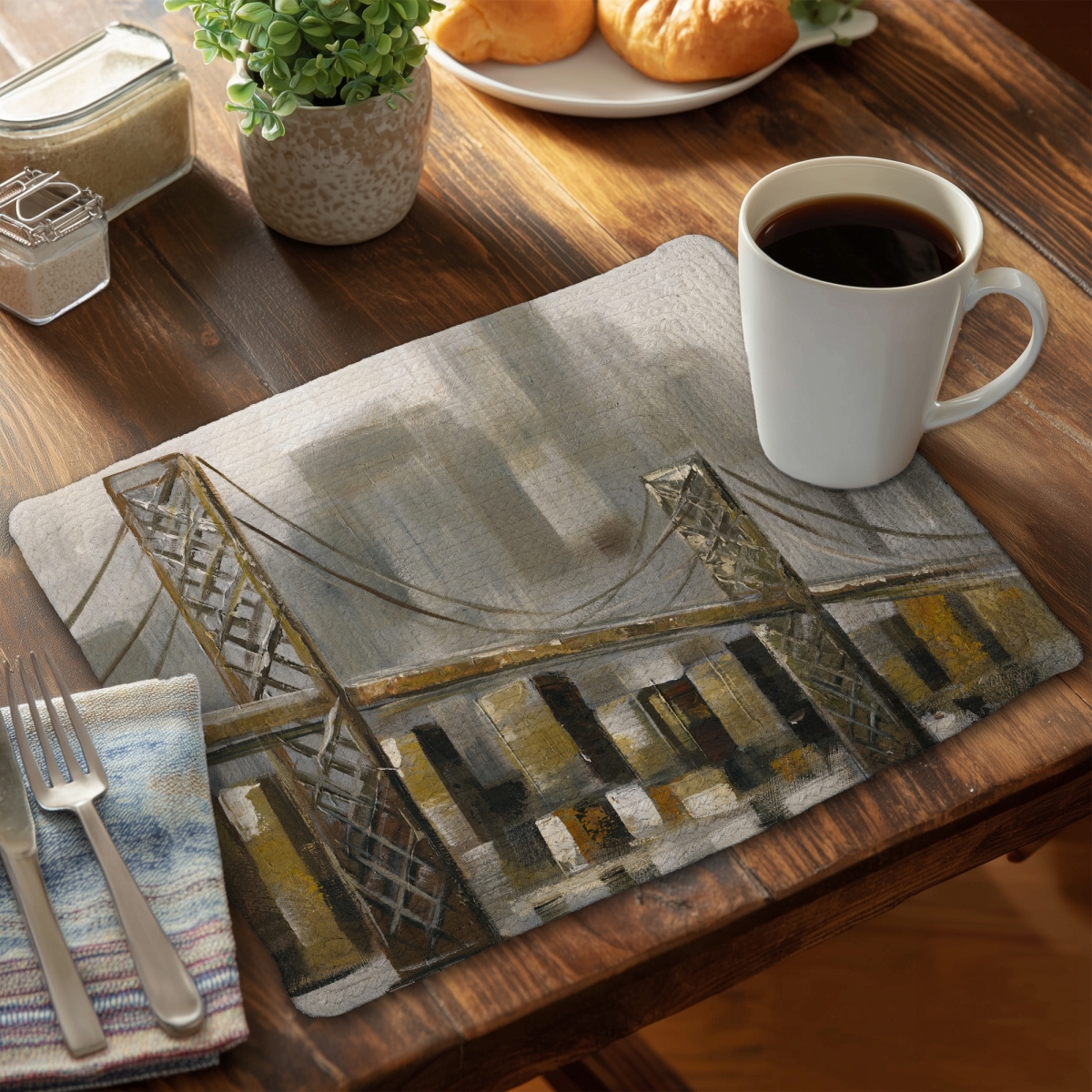 Picture of Begin Home Decor C4BP1418VMGY5E 14 x 18 in. Bridge By a Cloudy Day - Braided Polyester Placemat for Home Decor - Set of 4