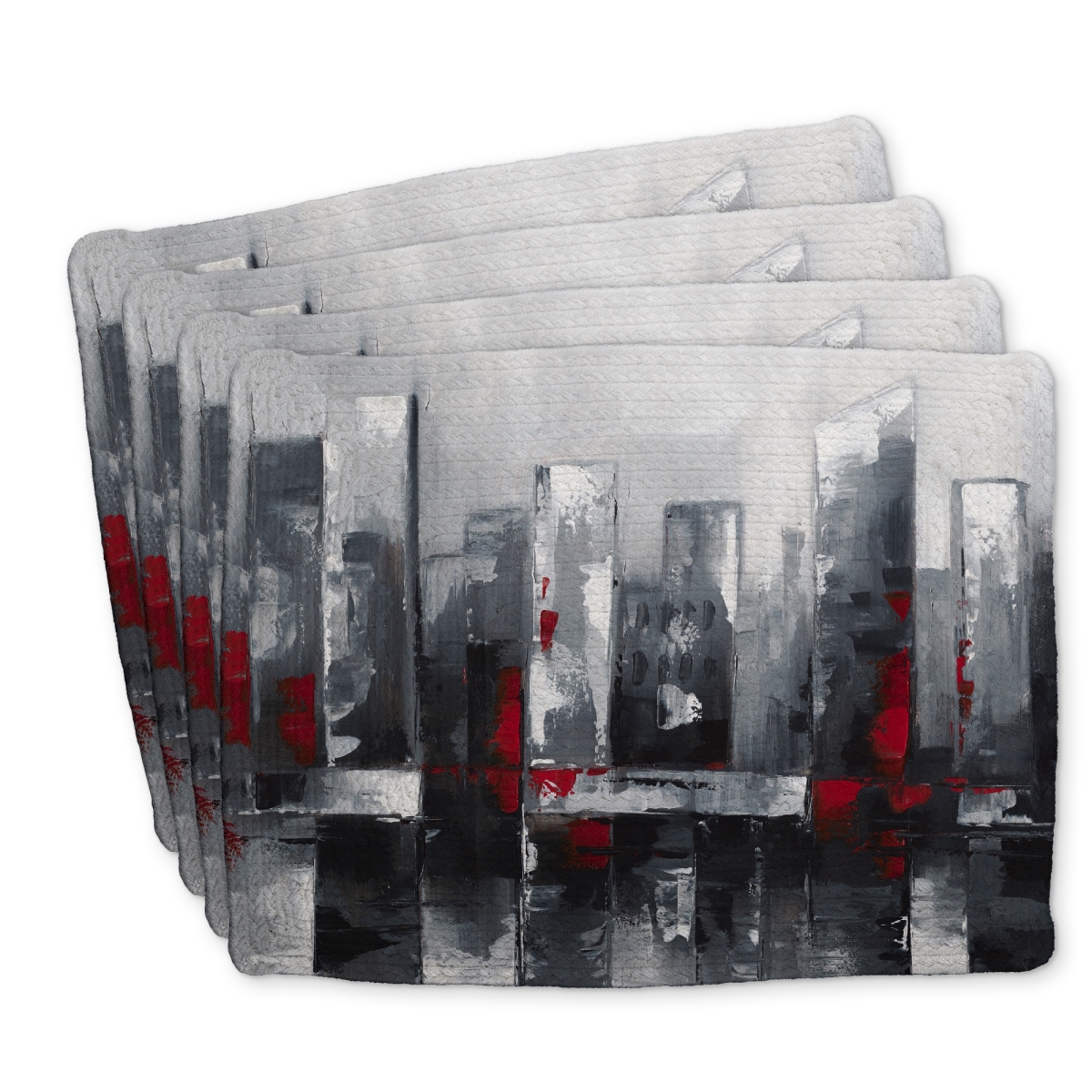 Picture of Begin Home Decor C4BP1418OGTJFX 14 x 18 in. Abstract Cityscape Braided Polyester Placemat - Home Decor - Set of 4