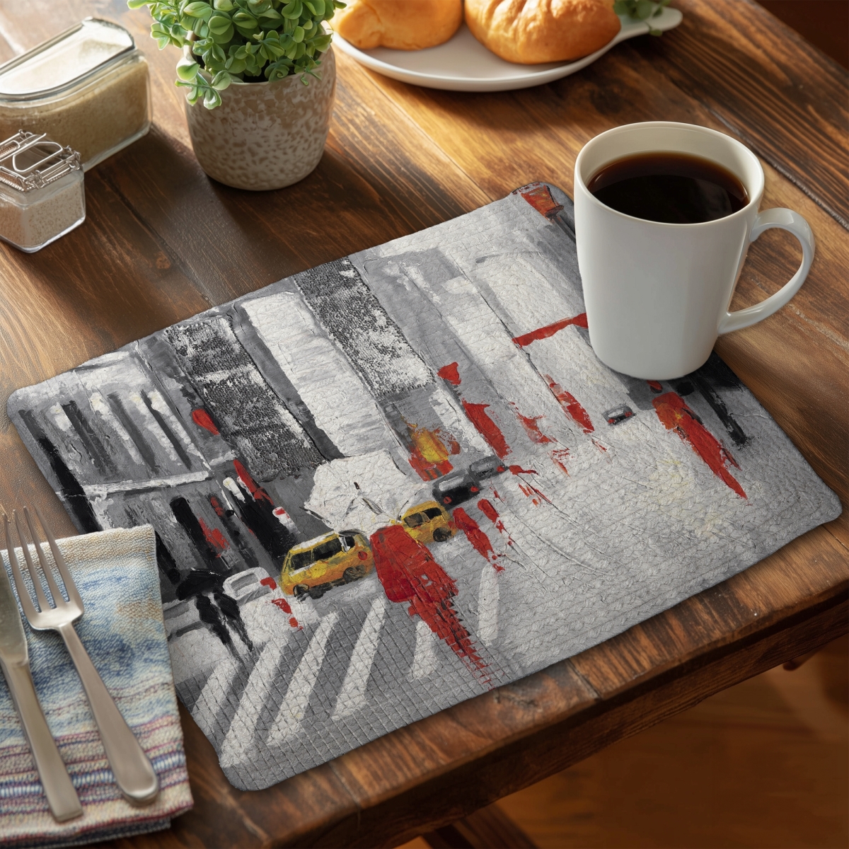 Picture of Begin Home Decor C4BP1418VY9S3B 14 x 18 in. Abstract Cloudy City Street Braided Polyester Placemat - Home Decor - Set of 4