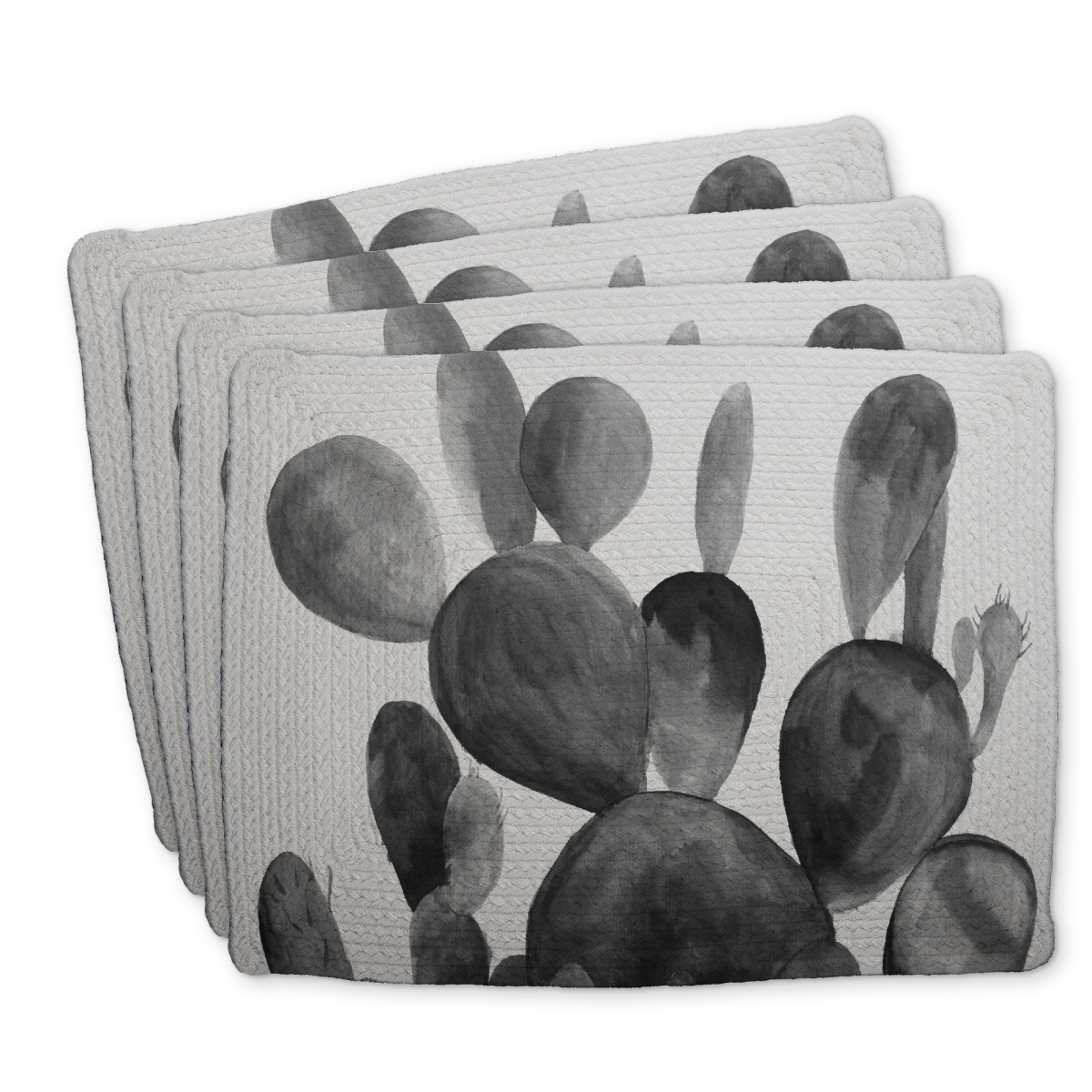 Picture of Begin Home Decor C4BP14187073U0 14 x 18 in. Grayscale Paddle Cactus Plant - Braided Polyester Placemat - Set of 4