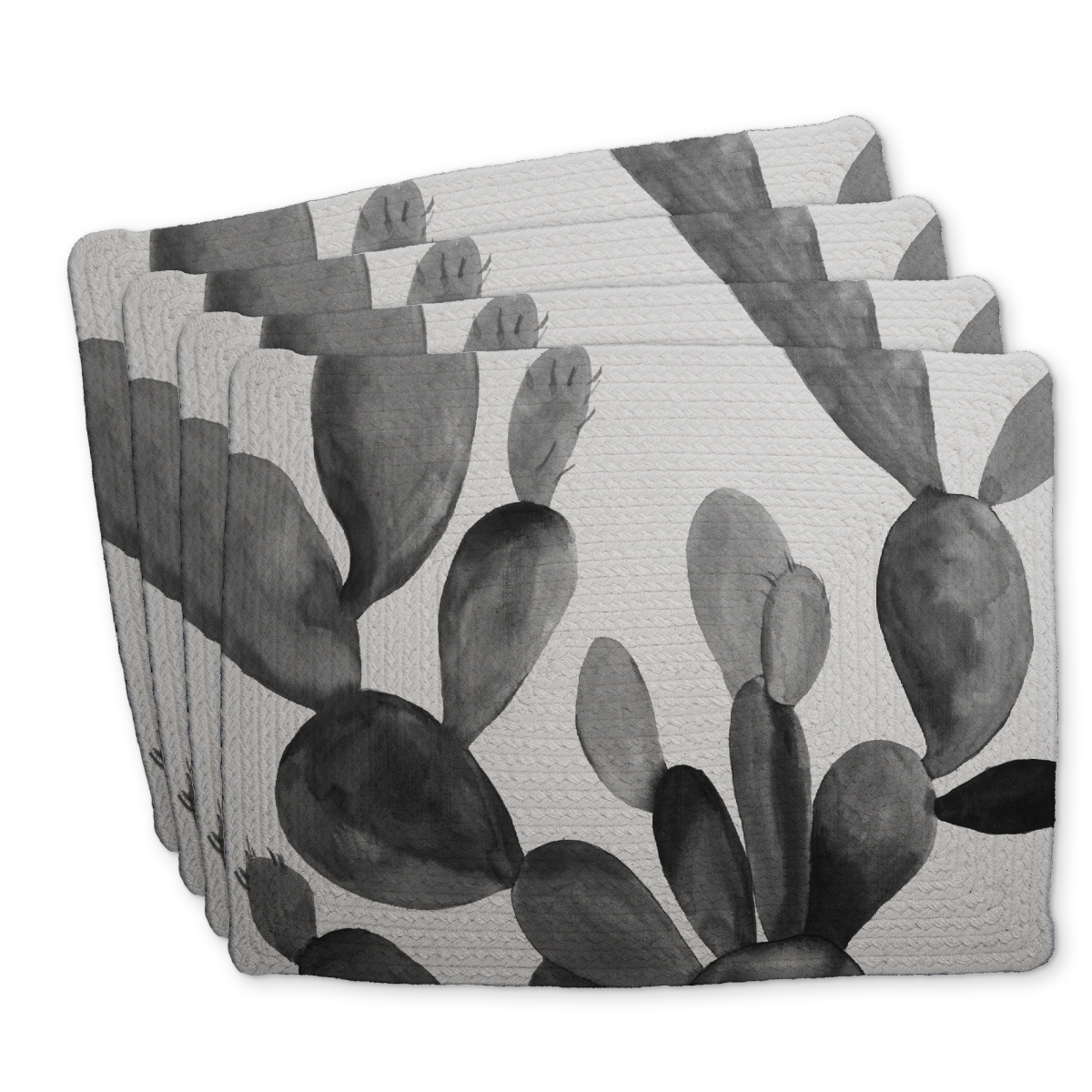 Picture of Begin Home Decor C4BP1418KQRAON 14 x 18 in. Grayscale Cactus Braided Polyester Placemat - Home Decor - Set of 4