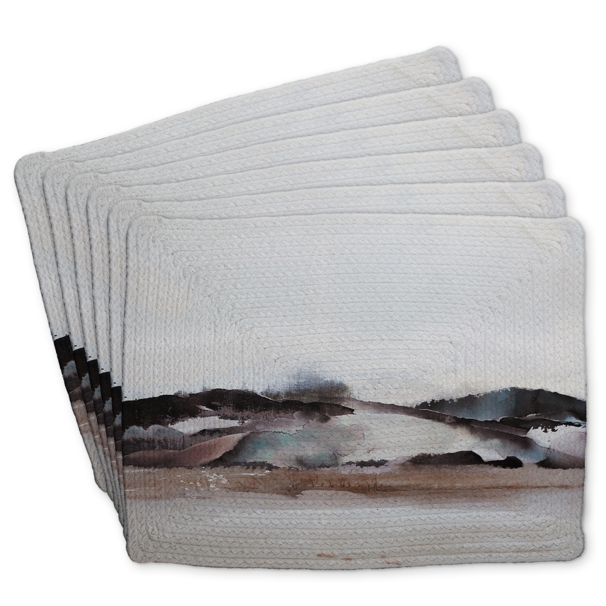 Picture of Begin Home Decor C6BP141808YY1W 14 x 18 in. Watercolor Mountains Braided Polyester Placemat - Home Decor - Set of 6