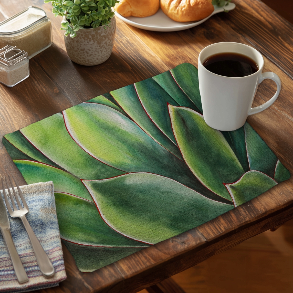 Picture of Begin Home Decor C4BP14187K7YD3 14 x 18 in. Watercolor Agave Plant Braided Polyester Placemat for Home Decor - Set of 4