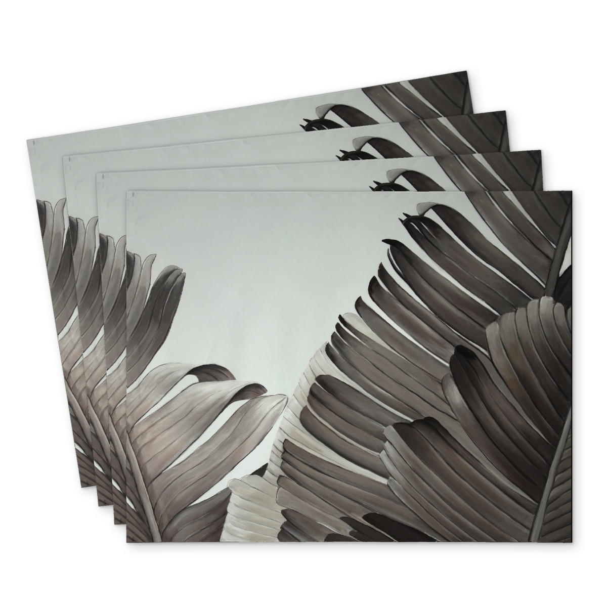 Picture of Begin Home Decor C4PP1418C7K60M 14 x 18 in. Grayscale Tropical Leaves Polyester Placemat - Home Decor - Set of 4