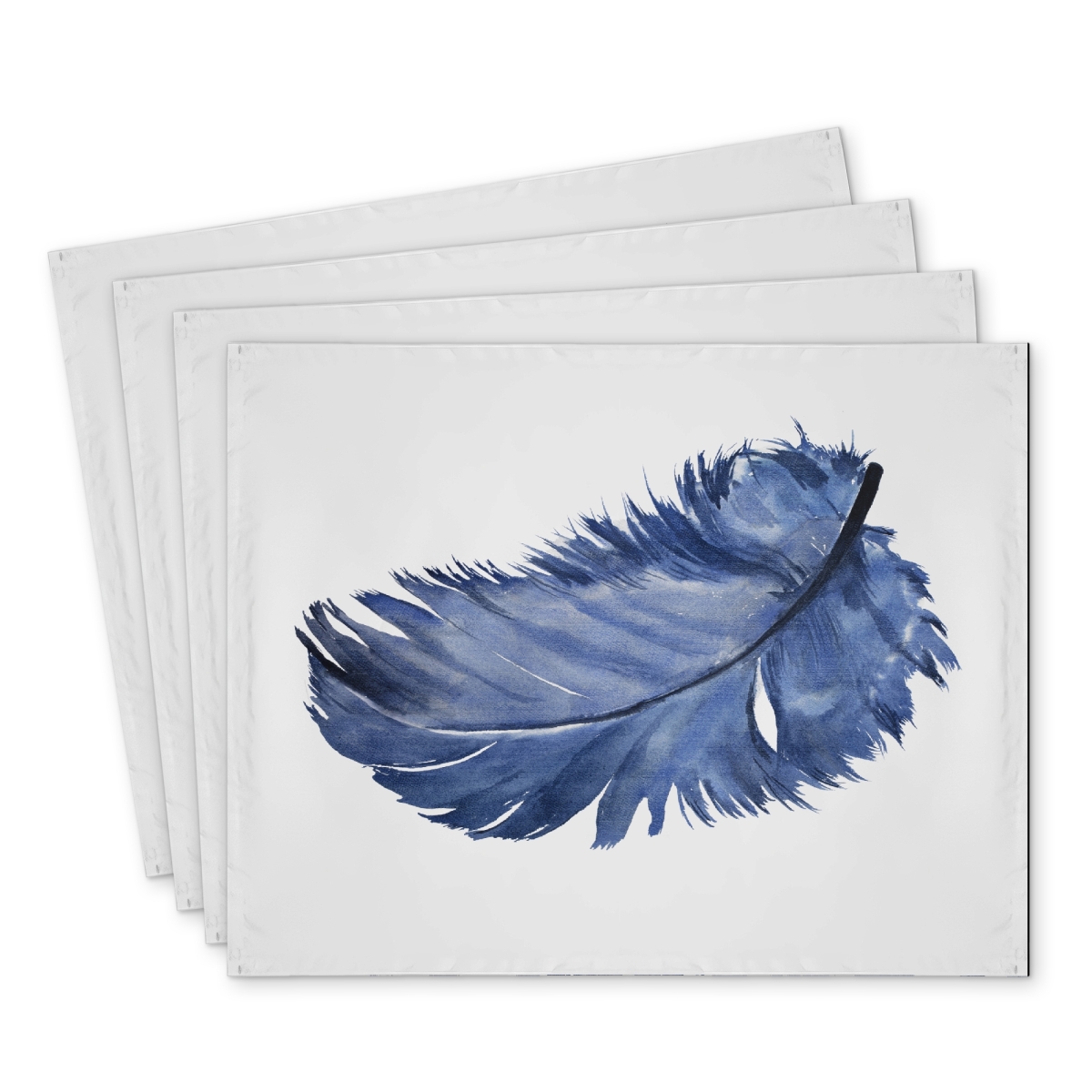 Picture of Begin Home Decor C4PP1418AMMDQH 14 x 18 in. Watercolor Blue Feather Polyester Placemat for Home Decor - Set of 4