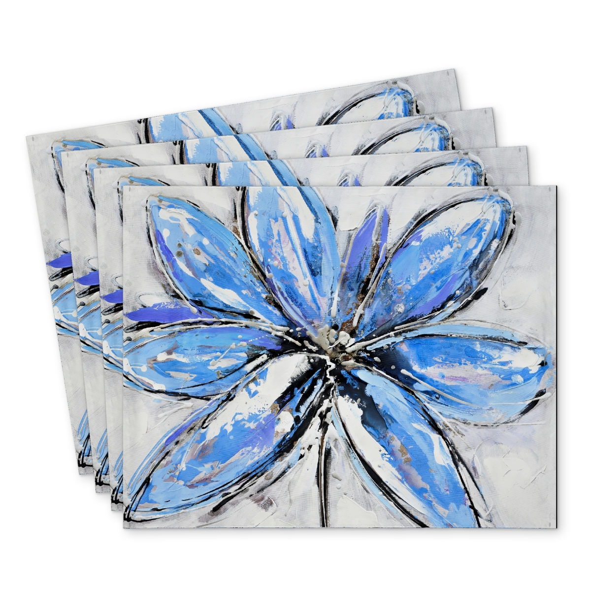 Picture of Begin Home Decor C4PP14186G3KYO 14 x 18 in. Blue Flower Polyester Placemat - Elegant Home Decor Accessory - Set of 4