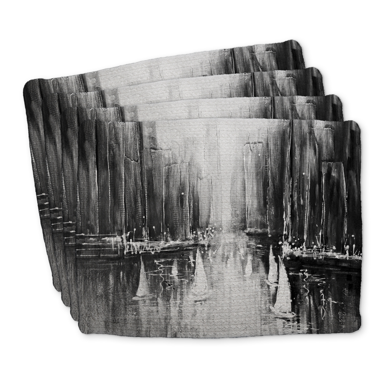 Picture of Begin Home Decor C4BP1418AFPLZC 14 x 18 in. Grayscale Boats on the Water - Braided Polyester Placemat - Set of 4