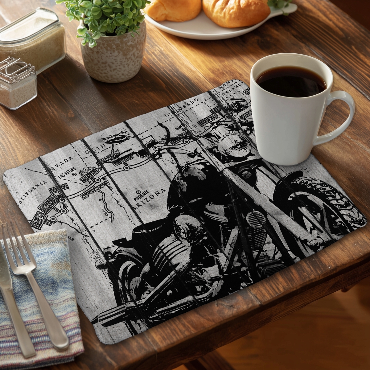 Picture of Begin Home Decor C6BP1418OO368C 14 x 18 in. Motorcycle Gray & Black Braided Polyester Placemat - Home Decor - Set of 6