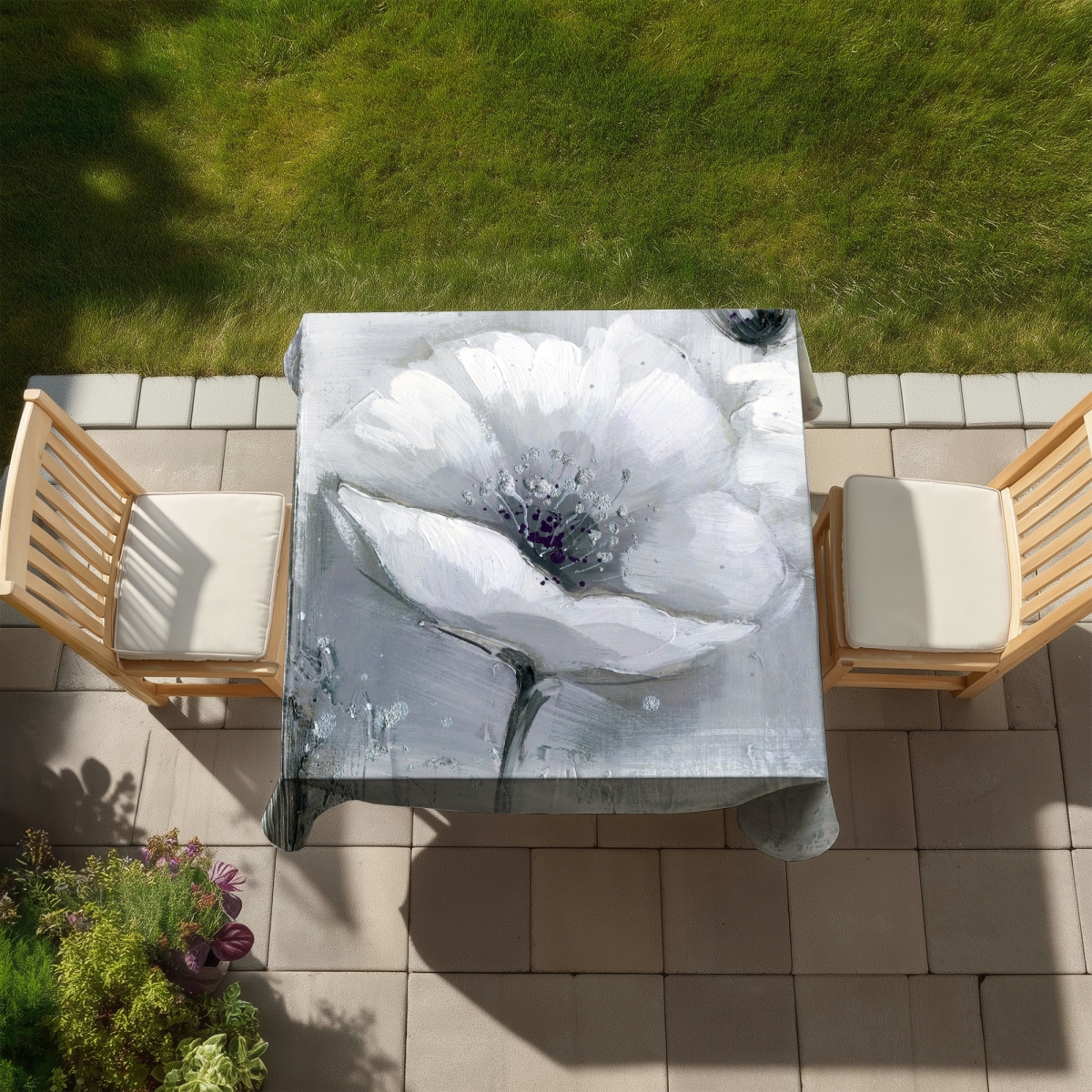 Picture of Begin Home Decor C1TC5858WIZM6I 58 x 58 in. Grayscale Flowers Tablecloth - Modern Indoor Outdoor Decor