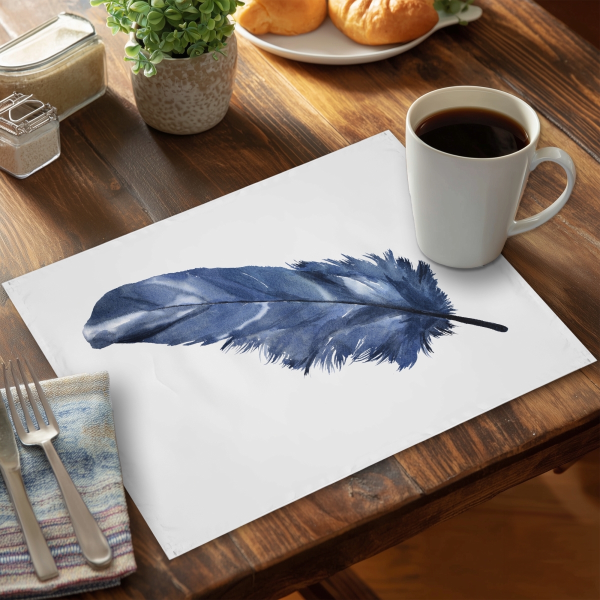 Picture of Begin Home Decor C4PP141803MOCR 14 x 18 in. Blue Feather Polyester Placemat - Stylish Home Decor Accent - Set of 4