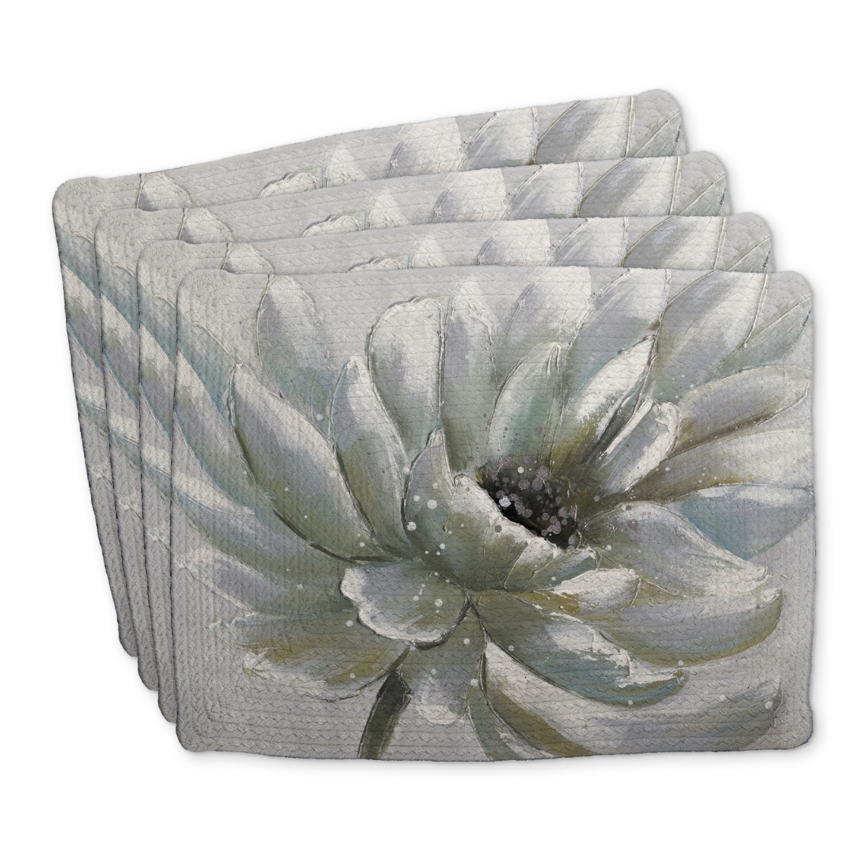 Picture of Begin Home Decor C4BP1418BRVEZB 14 x 18 in. White Chrysanthemum Braided Polyester Placemat - Home Decor - Set of 4