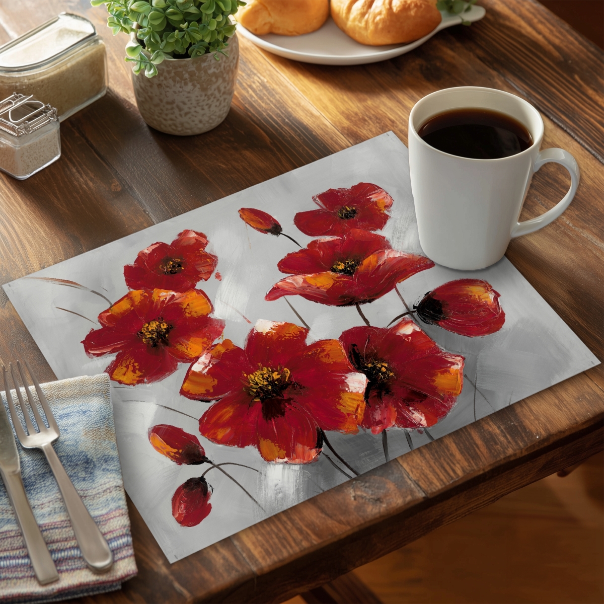 Picture of Begin Home Decor C4PP1418MGLC4E 14 x 18 in. Anemone Flowers Polyester Placemat for Elegant Home Decor - Set of 4