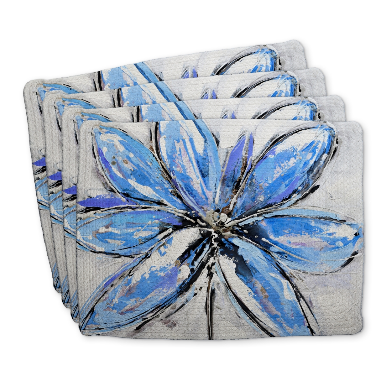 Picture of Begin Home Decor C4BP1418M04AFW 14 x 18 in. Blue Flower Braided Polyester Placemat - Home Decor Accent - Set of 4