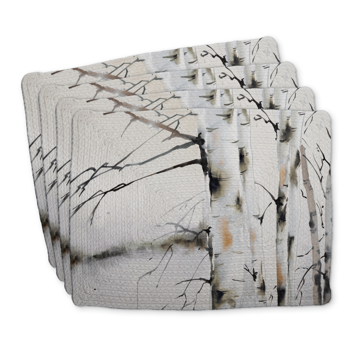 Picture of Begin Home Decor C4BP1418P52HHZ 14 x 18 in. Winter Birches Braided Polyester Placemat for Home Decor - Set of 4