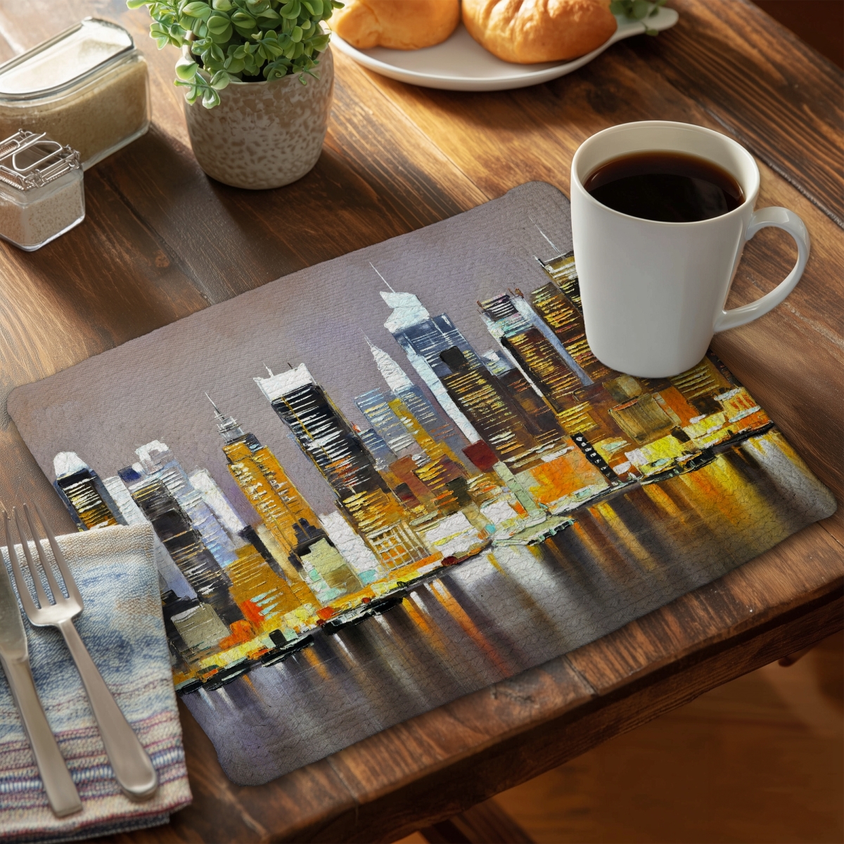 Picture of Begin Home Decor C4BP141845N3NA 14 x 18 in. Texturized Skyscrapers By Night - Braided Polyester Placemat - Set of 4