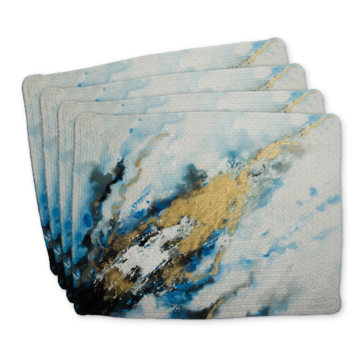 Picture of Begin Home Decor C4BP1418BNN15F 14 x 18 in. Blue & Gold Marble Braided Polyester Placemat - Home Decor - Set of 4