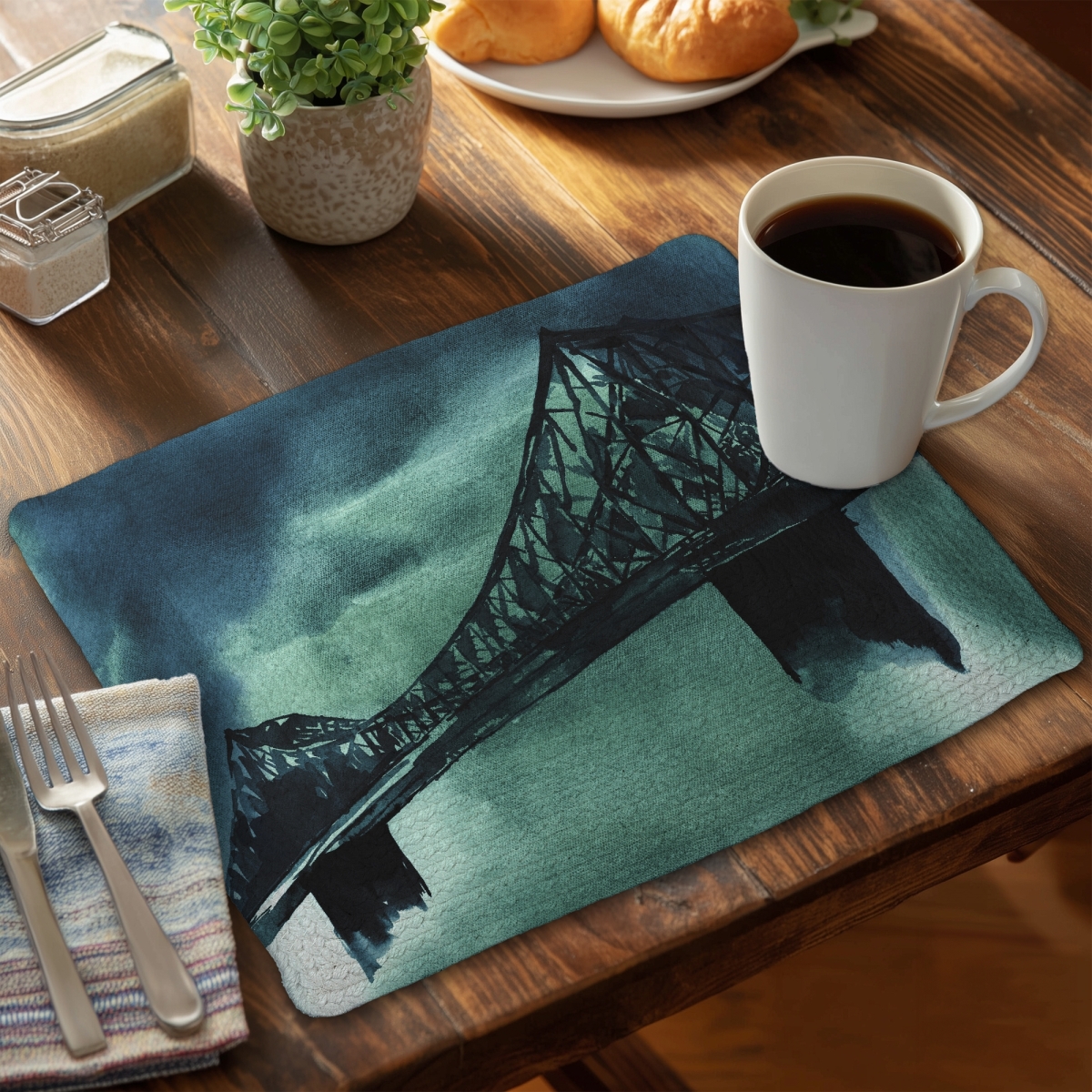 Picture of Begin Home Decor C4BP1418HSJ4PP 14 x 18 in. Montreal Jacques-Cartier Bridge Braided Polyester Placemat - Home Decor - Set of 4