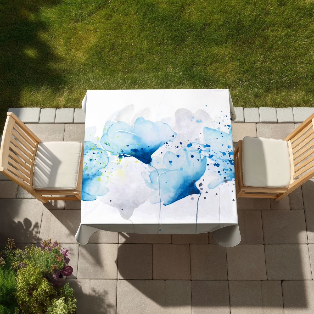 Picture of Begin Home Decor C1TC5858BMDCQ2 58 x 58 in. Watercolor Paint Splash Flowers Tablecloth - Contemporary Decor