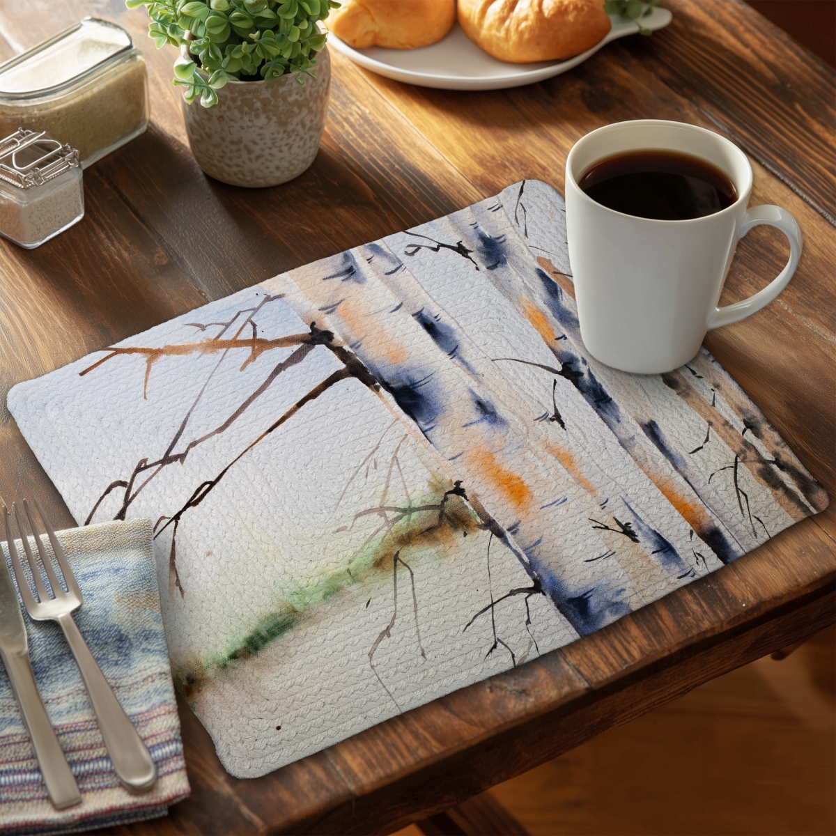 Picture of Begin Home Decor C4BP1418JIRF8J 14 x 18 in. Birches Trunks - Braided Polyester Placemats for Home Decor - Set of 4
