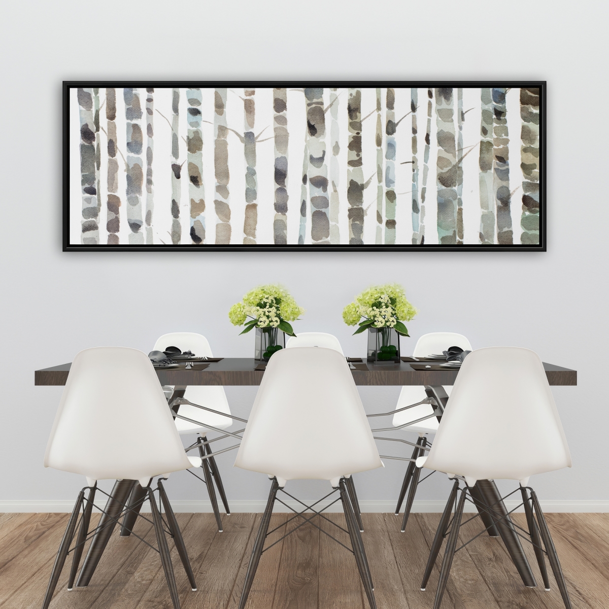 C1FC2060MN1DBF 20 x 60 in. Watercolor Birch Tree Forest - Blue Trees Framed Canvas Decor