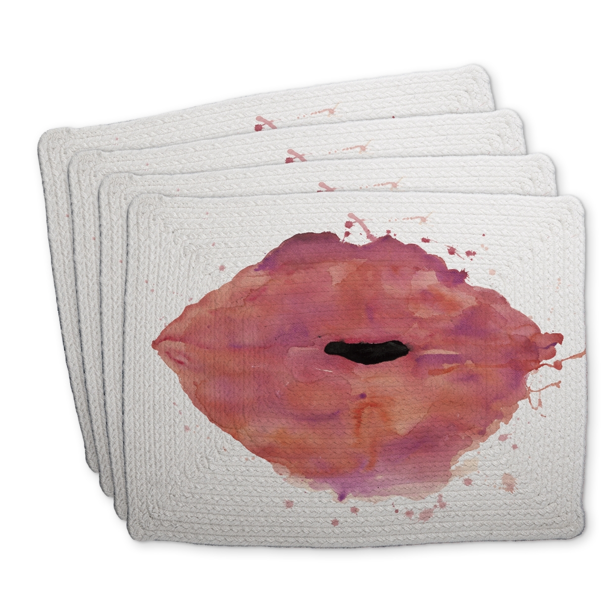 Picture of Begin Home Decor C4BP1418JYIZ26 14 x 18 in. Watercolor Pink Lipstick Braided Polyester Placemat - Home Decor - Set of 4