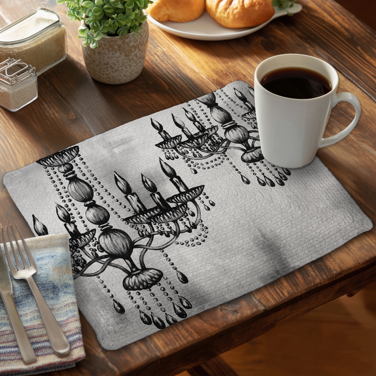 Picture of Begin Home Decor C4BP141830WXI4 14 x 18 in. Two Crystal Chandeliers - Braided Polyester Placemat for Home Decor - Set of 4