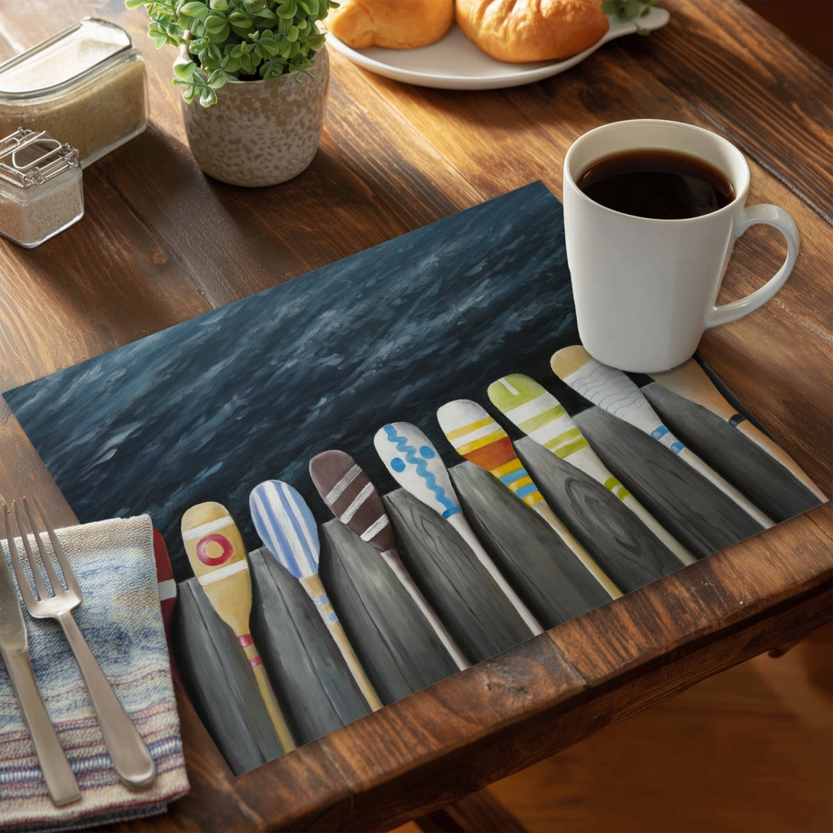 Picture of Begin Home Decor C4PP1418I390DY 14 x 18 in. Colorful Paddles on the Dock - Polyester Placemat for Home Decor - Set of 4