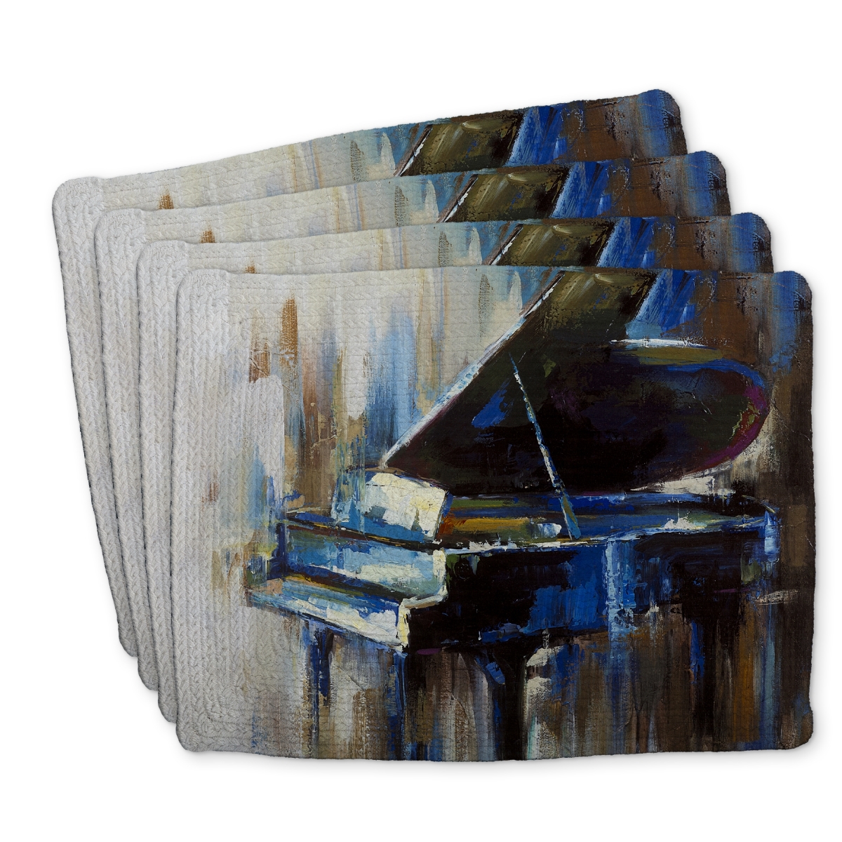 Picture of Begin Home Decor C4BP14182ESUJ6 14 x 18 in. Abstract Grand Piano Braided Polyester Placemat - Home Decor - Set of 4