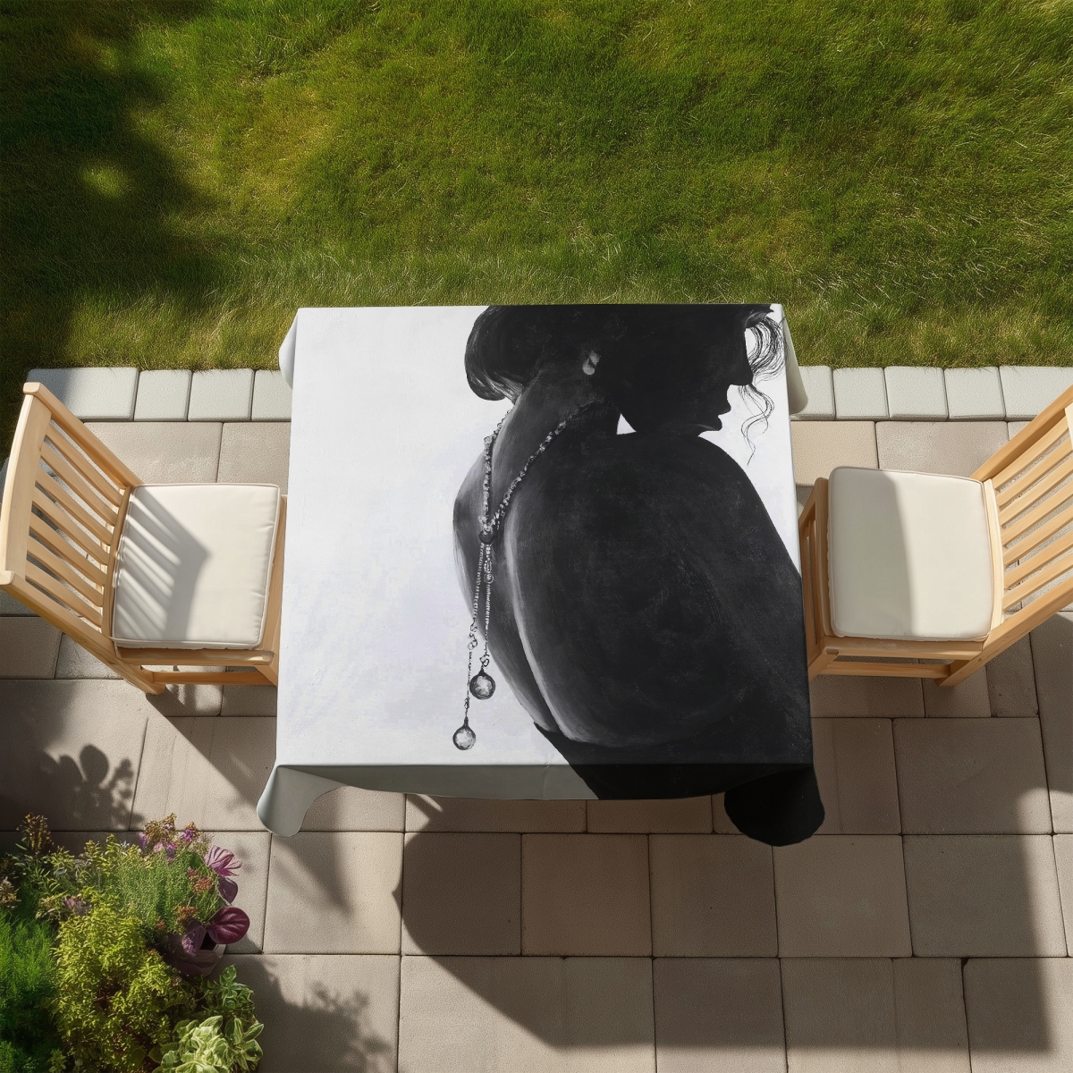 Picture of Begin Home Decor C1TC5858UVLWMG 58 x 58 in. Chic Woman with Jewels - Beauty Black Tablecloth for Decor