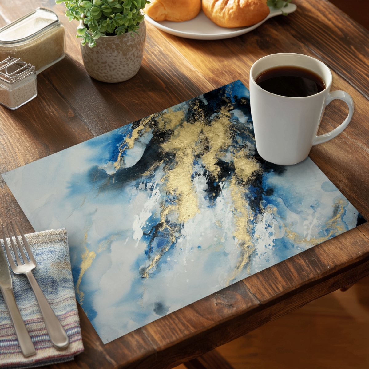 Picture of Begin Home Decor C4PP14188R1MXS 14 x 18 in. Blue Marble Polyester Placemat - Elegant Home Decor Accent - Set of 4