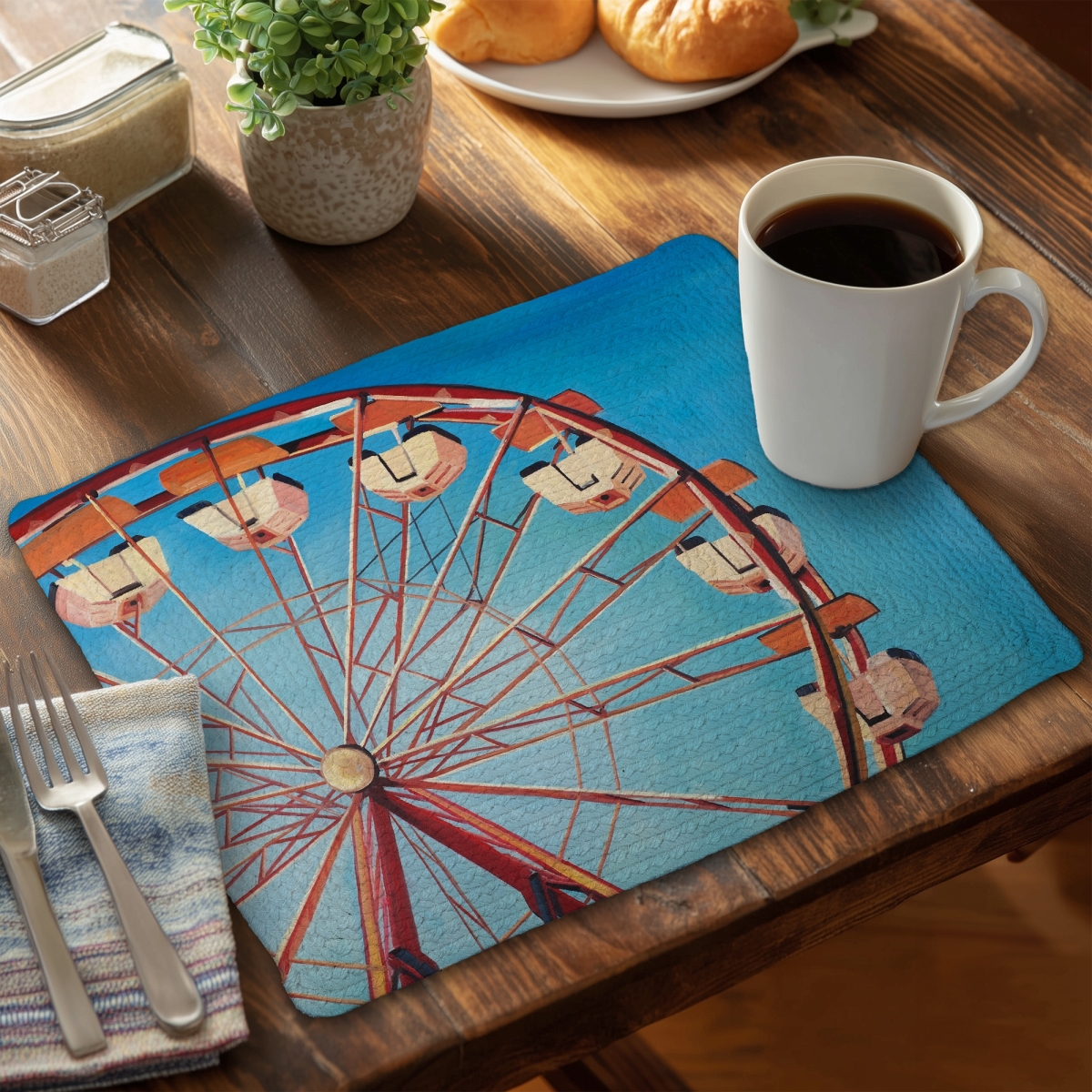 Picture of Begin Home Decor C4BP1418ZSLV1J 14 x 18 in. Ferris Wheel Braided Polyester Placemat - Home Decor Delight - Set of 4