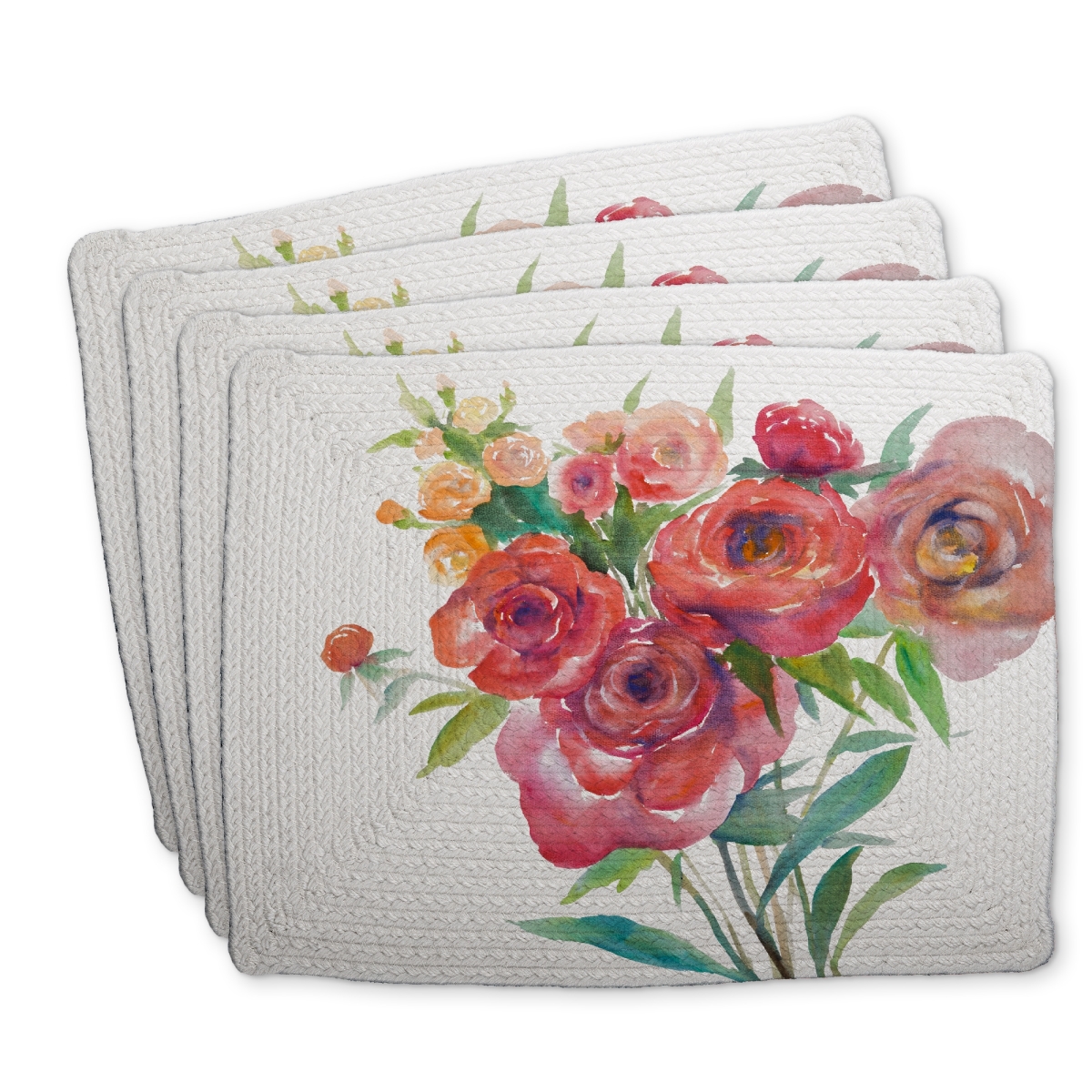Picture of Begin Home Decor C4BP14188BKAMG 14 x 18 in. Watercolor Bouquet of Flowers Braided Polyester Placemat - Home Decor - Set of 4