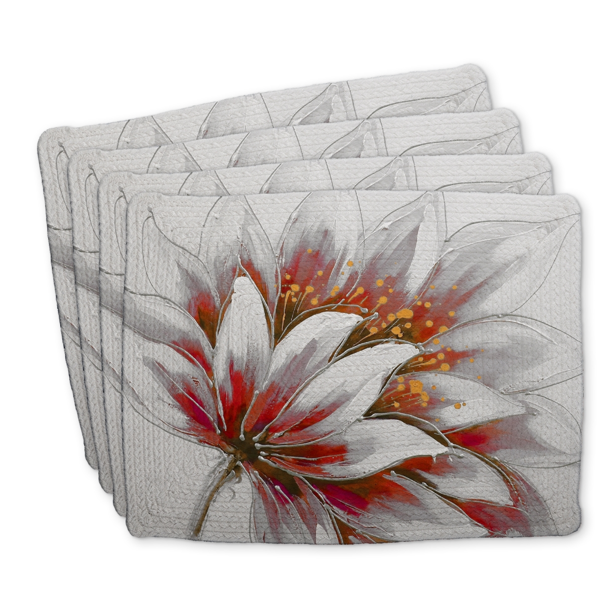 Picture of Begin Home Decor C4BP1418JFK07P 14 x 18 in. Red Flower with Gold Center - Braided Polyester Placemat - Set of 4