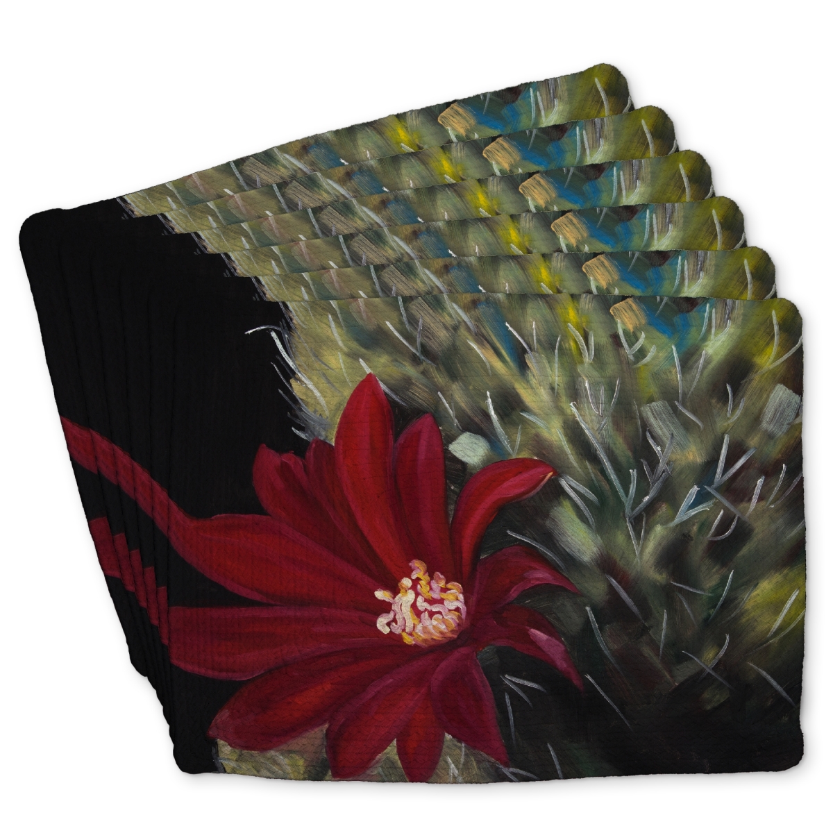 Picture of Begin Home Decor C6BP141851KTHJ 14 x 18 in. Echinopsis Red Cactus Flower Braided Polyester Placemat - Decor - Set of 6
