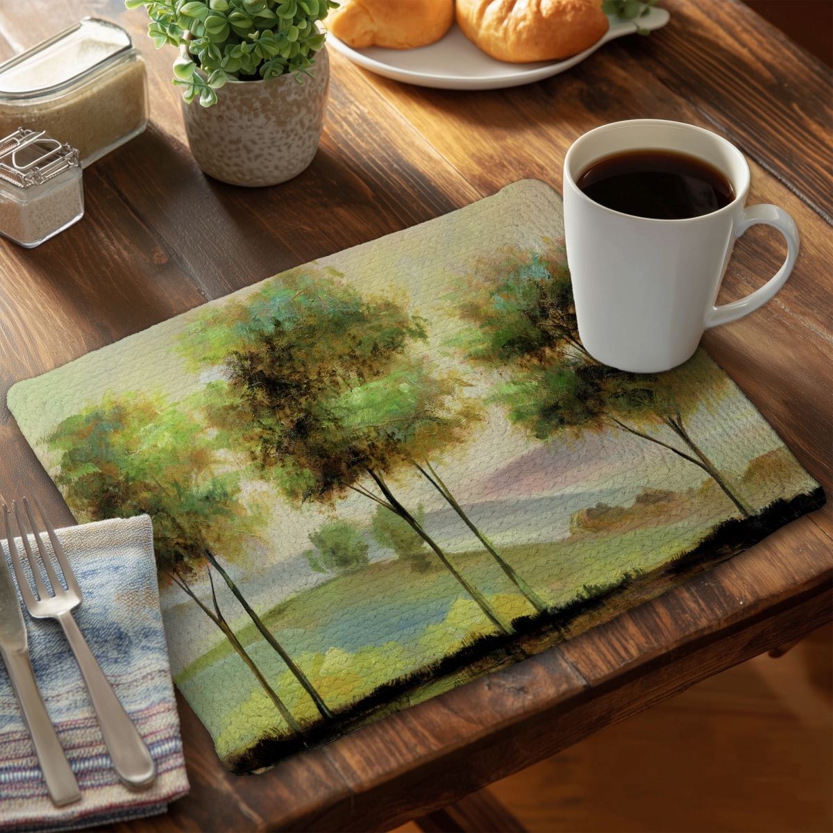 Picture of Begin Home Decor C4BP1418R9HT5C 14 x 18 in. Trees Near the Lake - Braided Polyester Placemat for Home Decor - Set of 4