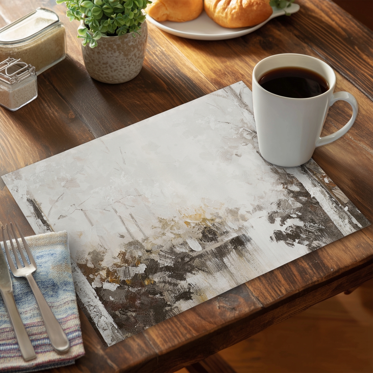 Picture of Begin Home Decor C4PP1418JJRSXL 14 x 18 in. Abstract White Forest Polyester Placemat - Home Decor Accessory - Set of 4