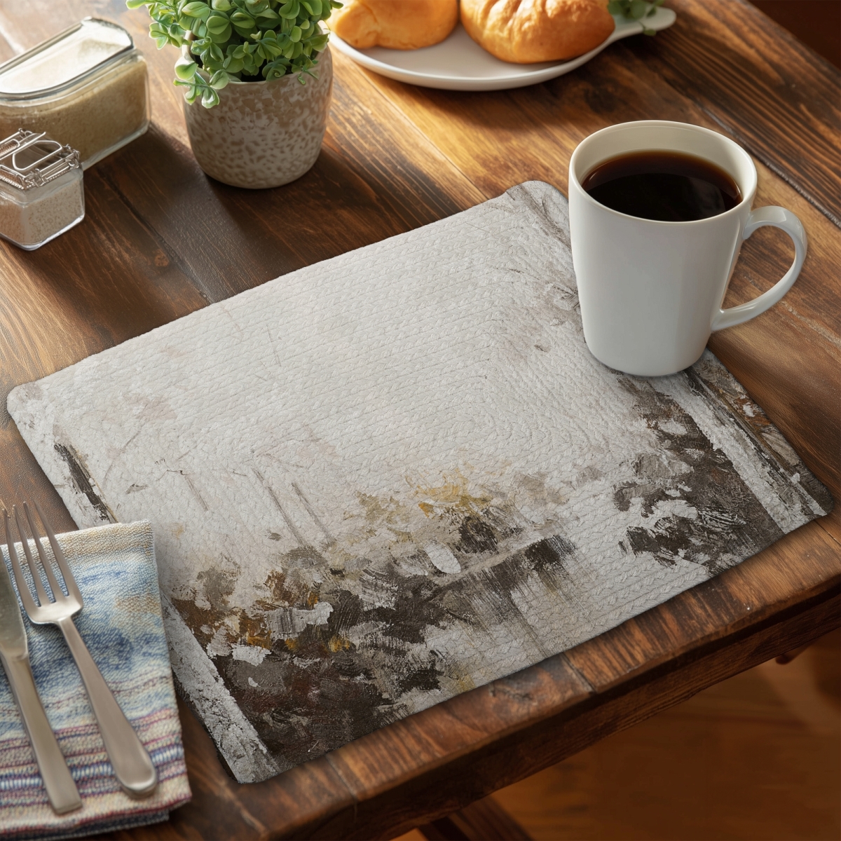 Picture of Begin Home Decor C6BP1418JXY3JT 14 x 18 in. Abstract White Forest Braided Polyester Placemat - Home Decor - Set of 6