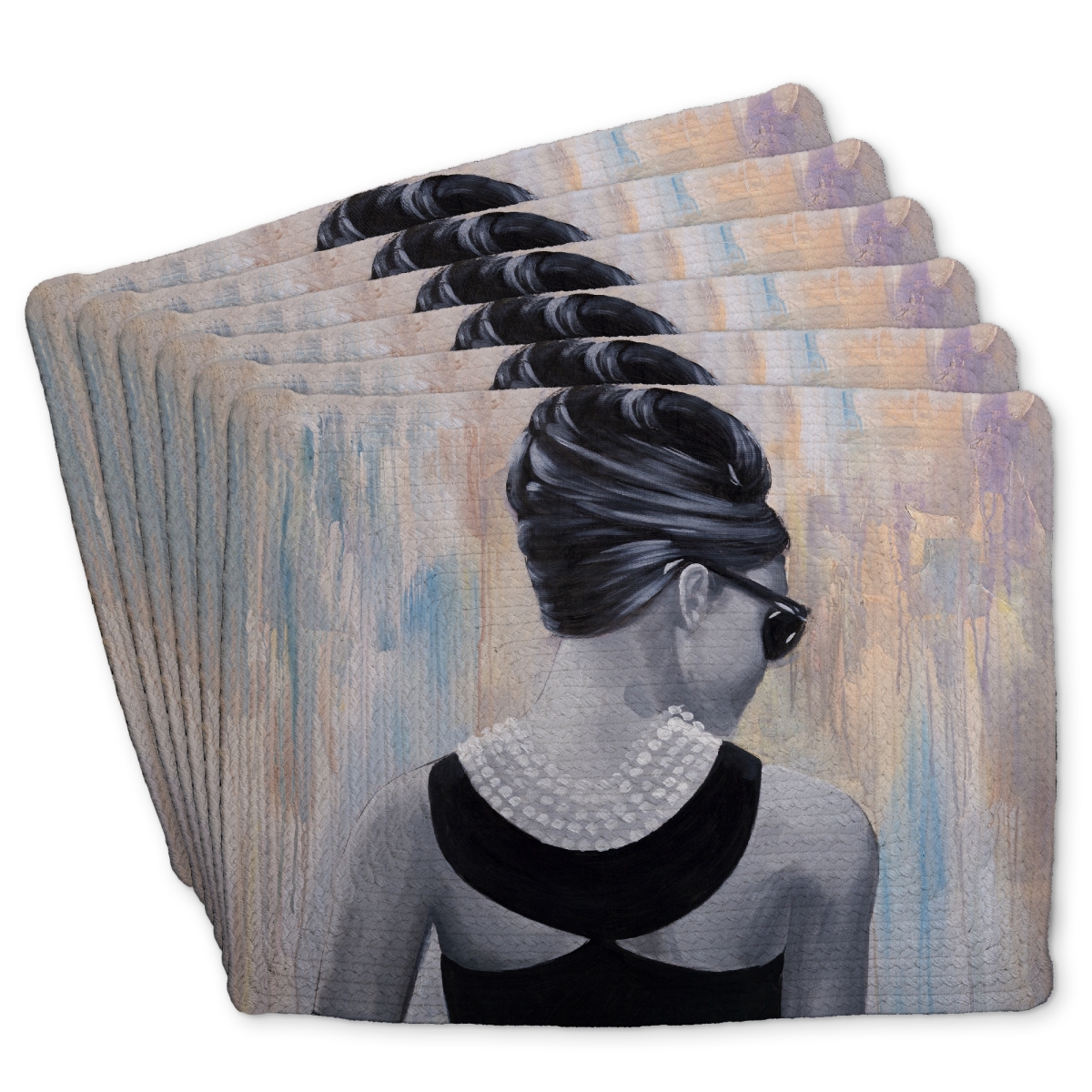 Picture of Begin Home Decor C6BP14182U8SXR 14 x 18 in. Audrey Hepburn Braided Polyester Placemat - Home Decor - Set of 6