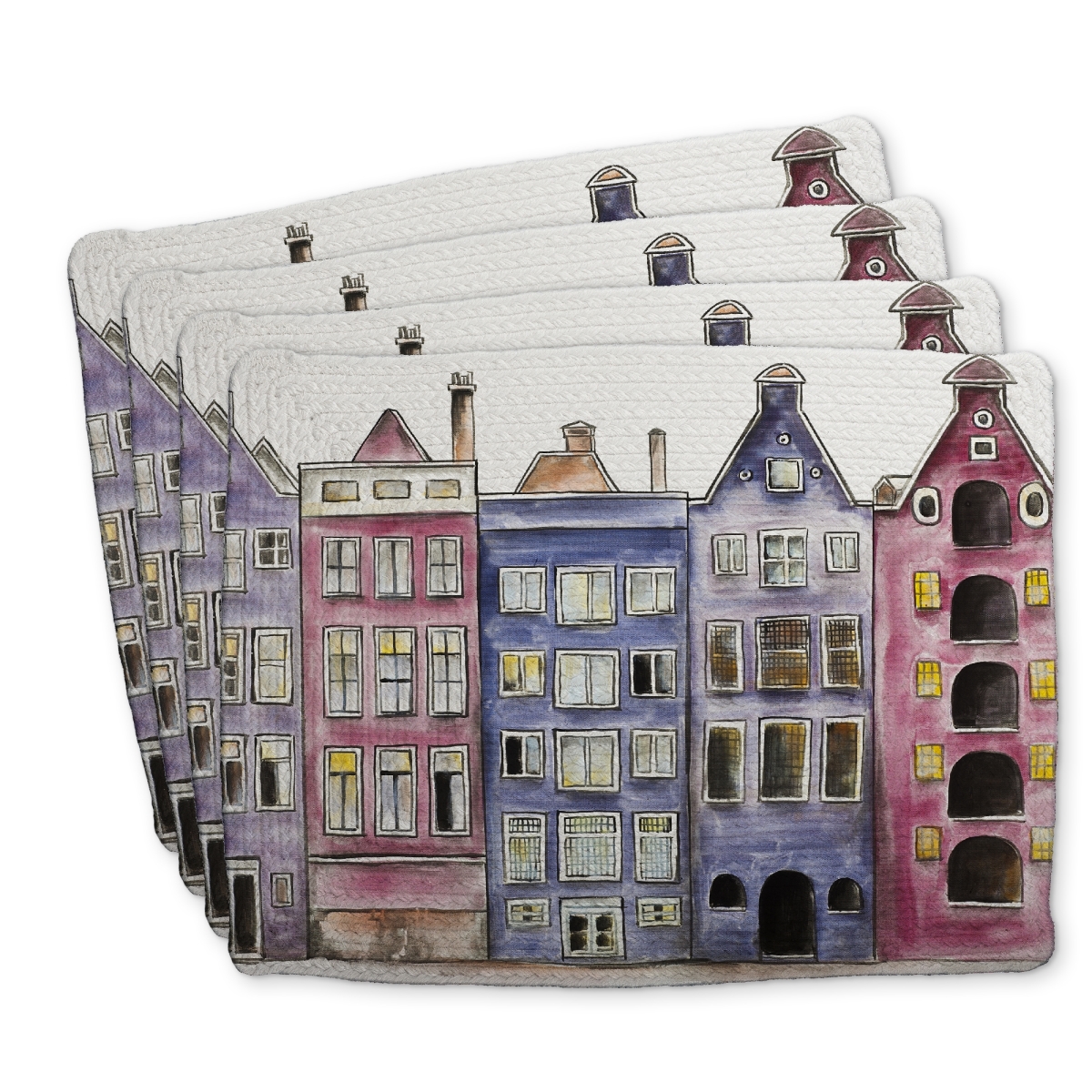 Picture of Begin Home Decor C4BP1418DD2KPG 14 x 18 in. Old Historic Houses Amsterdam Placemat - Braided Polyester Decor - Set of 4
