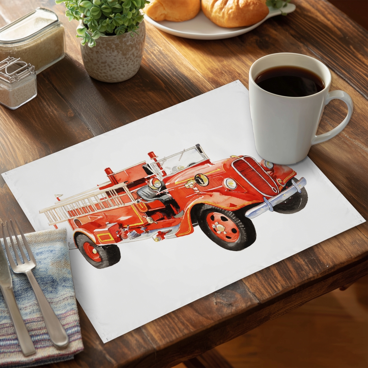Picture of Begin Home Decor C4PP14189KZBC1 14 x 18 in. Vintage Fire Truck Polyester Placemat - Home Decor Accent - Set of 4