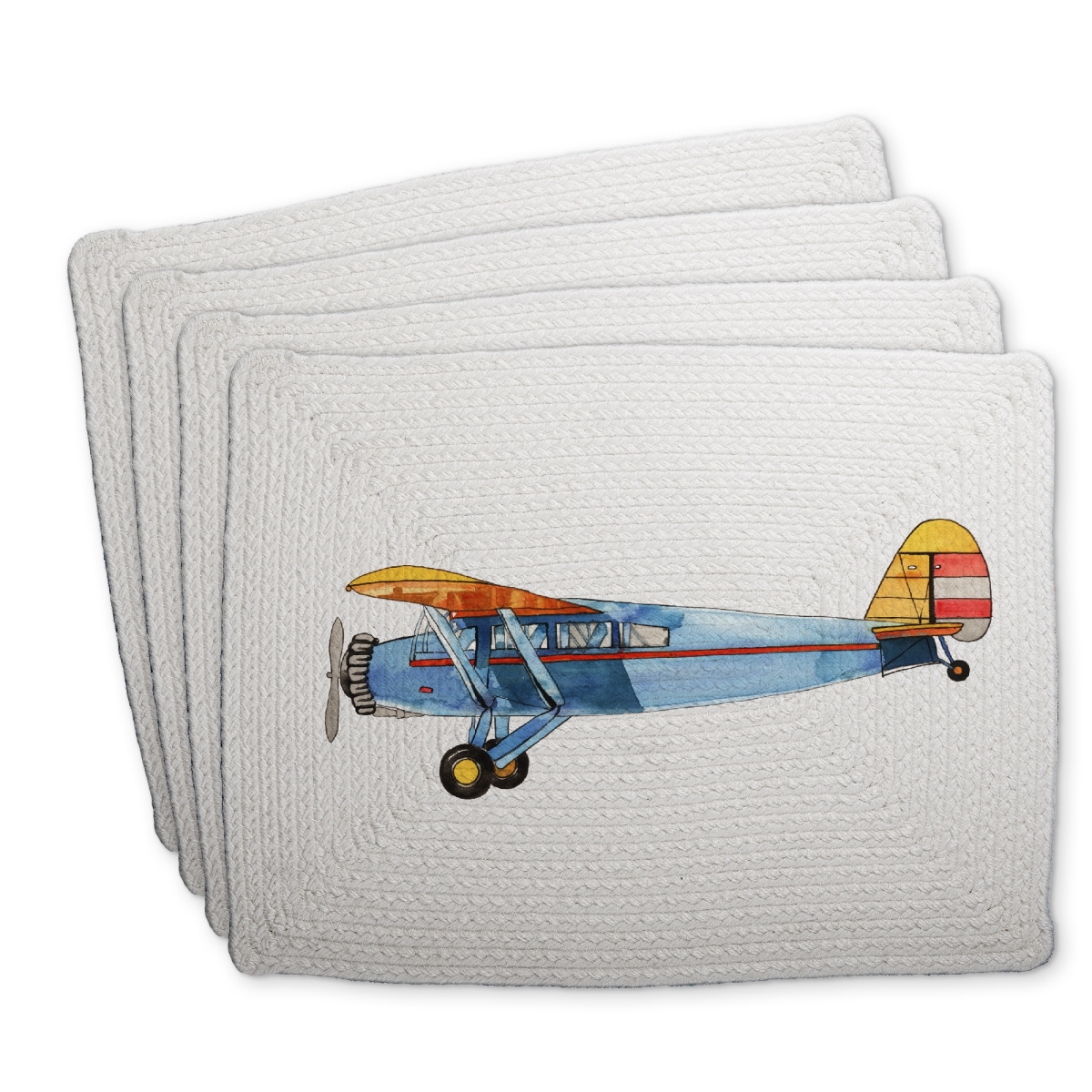 Picture of Begin Home Decor C4BP1418M5JDPG 14 x 18 in. Small Blue Plane Braided Polyester Placemat - Home Decor - Set of 4