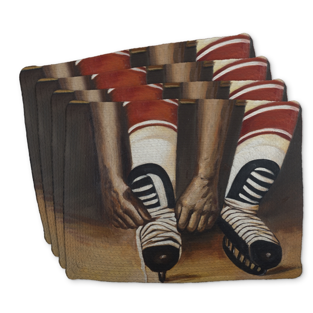 Picture of Begin Home Decor C4BP1418B5PTJX 14 x 18 in. Hockey Player Ties His Skates - Braided Polyester Placemat - Set of 4