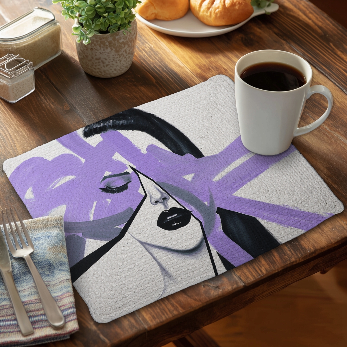 Picture of Begin Home Decor C4BP1418YC2K65 14 x 18 in. Abstract Purple Woman Portrait - Braided Polyester Placemat - Set of 4