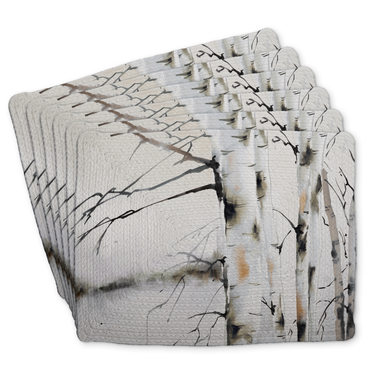 Picture of Begin Home Decor C6BP1418UWX0MY 14 x 18 in. Winter Birches Braided Polyester Placemat - Home Decor - Set of 6